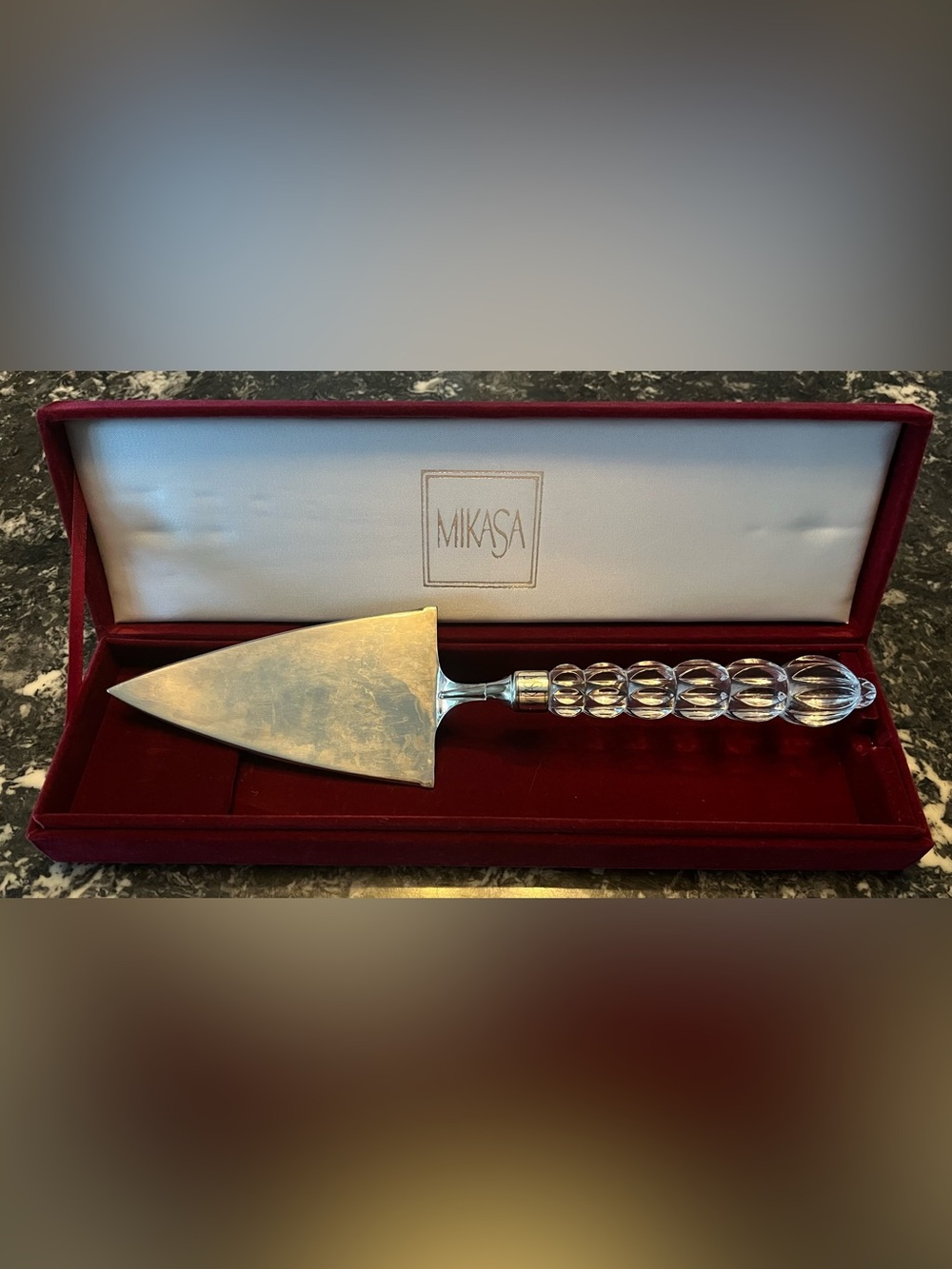 Mikasa Starshine Silver & Crystal Serving Piece Original Red Velvet Box